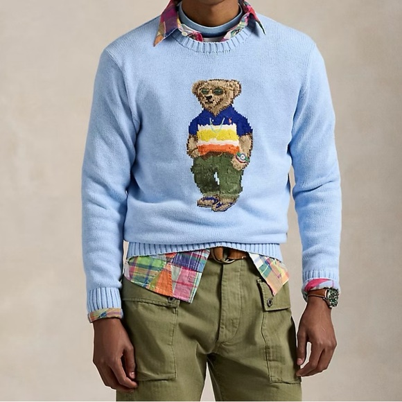 Polo by Ralph Lauren Light Blue Bear Sweater XL NWT - Picture 1 of 9